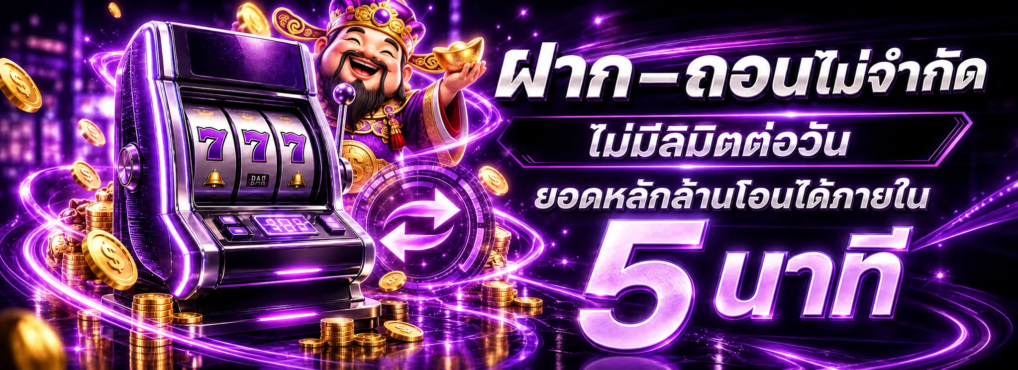 ระบบฝากถอน mbplay888 กับเกมสล็อตโทนม่วงและตัวละครนำโชค